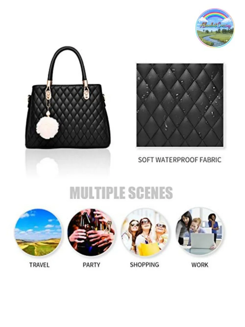 Women's Satchel Handbag Top Handle Shoulder Bag Faux Leather with Pompon